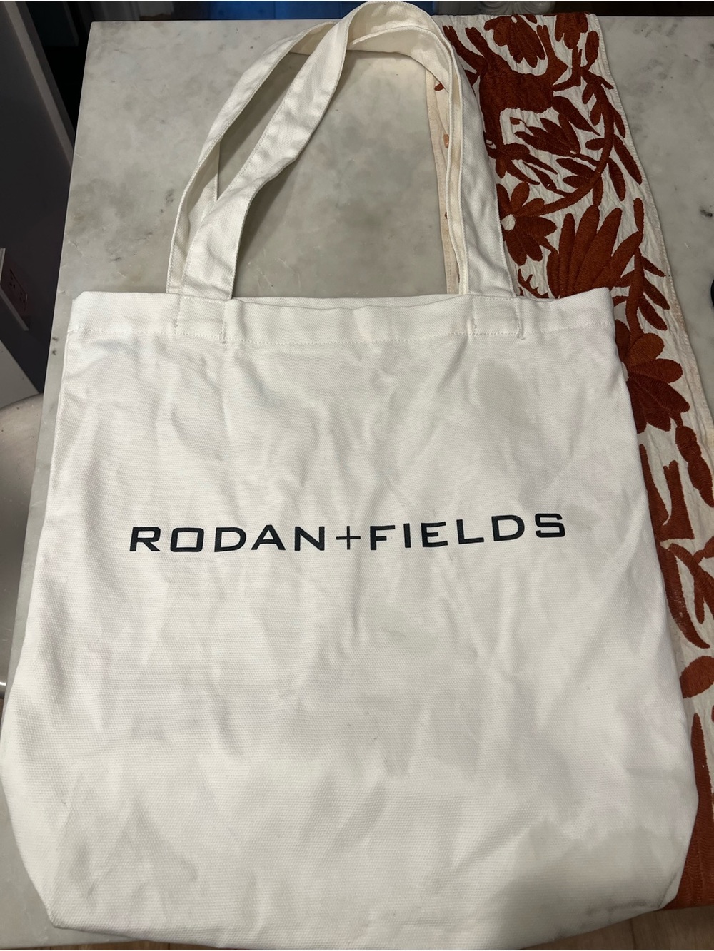 Rodan + Fields White Canvas Tote with Black Logo